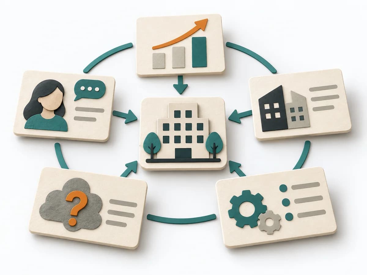 A paper-based illustration representing Context Canvas with its core stages and visible working result.