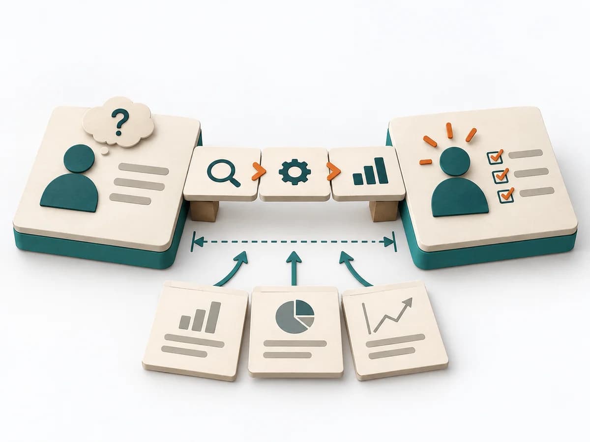 Papierillustration der Methode Gap Analysis mit einer klaren Arbeitsstruktur.