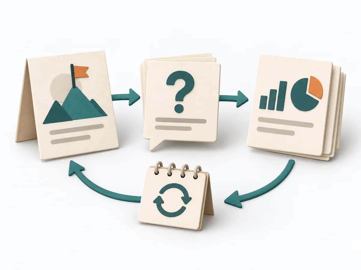 Papierillustration von Goal Question Metric mit dem methodenspezifischen Arbeitsmodell.