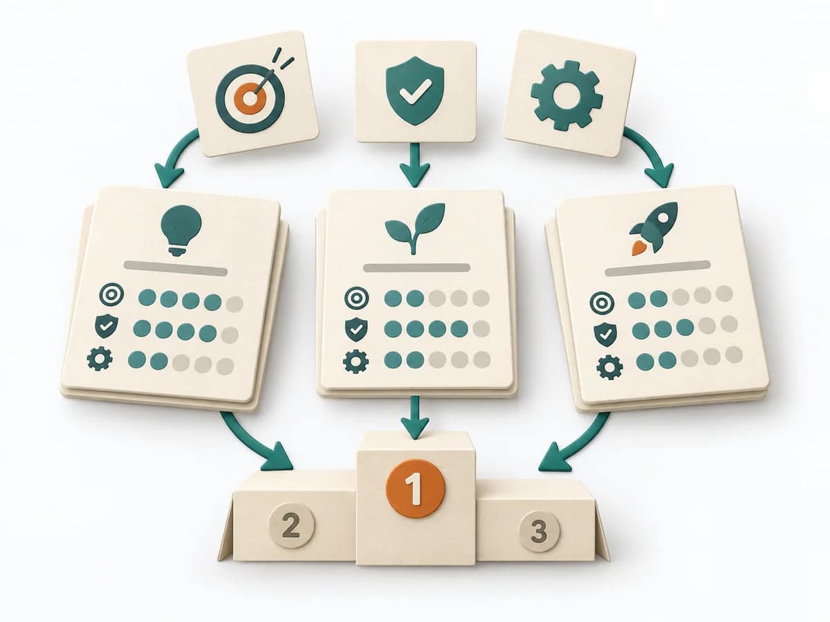 Papierillustration von ICE Scoring mit dem methodenspezifischen Arbeitsmodell.
