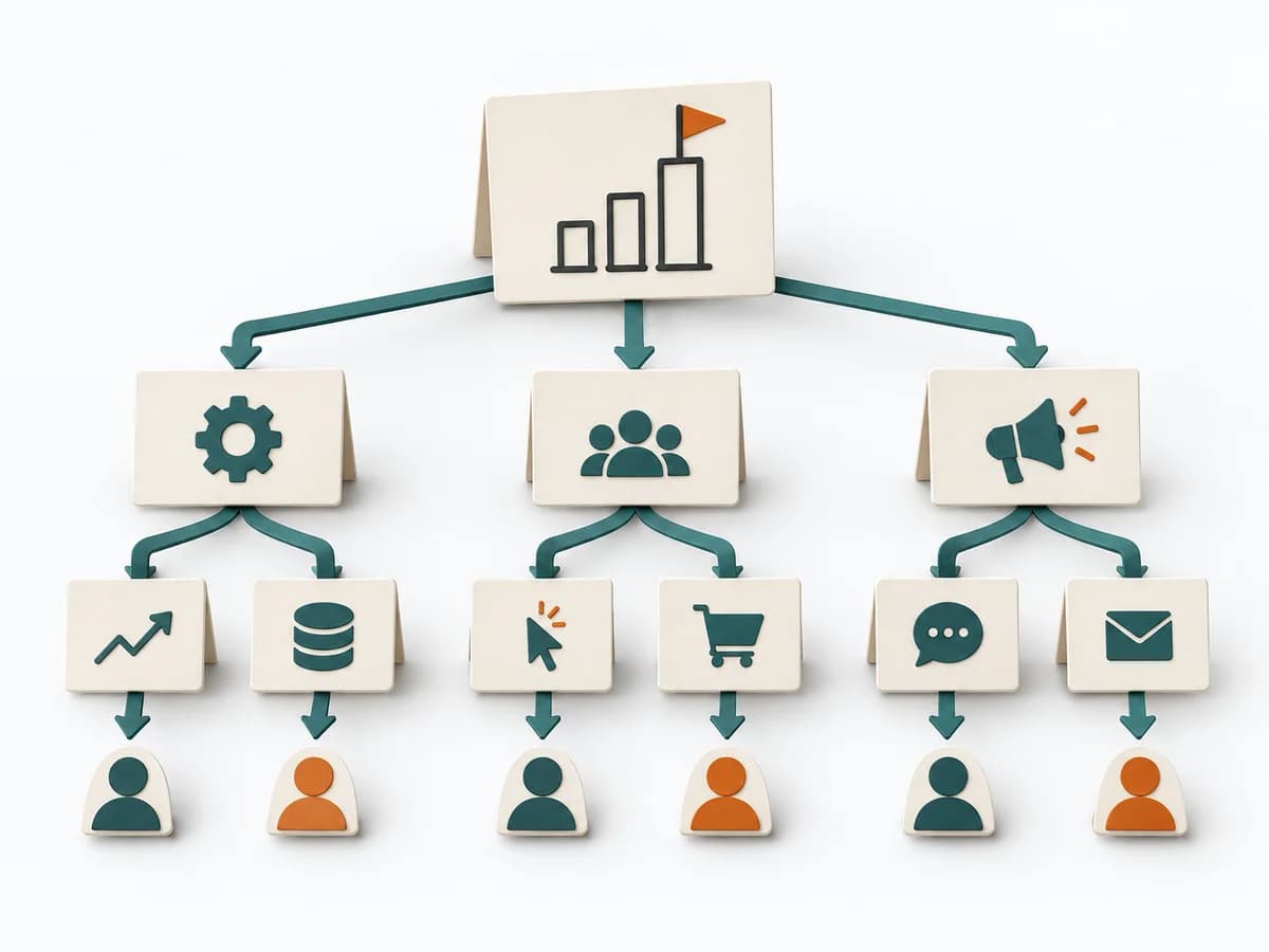 Papierillustration von KPI Tree mit dem methodenspezifischen Arbeitsmodell.