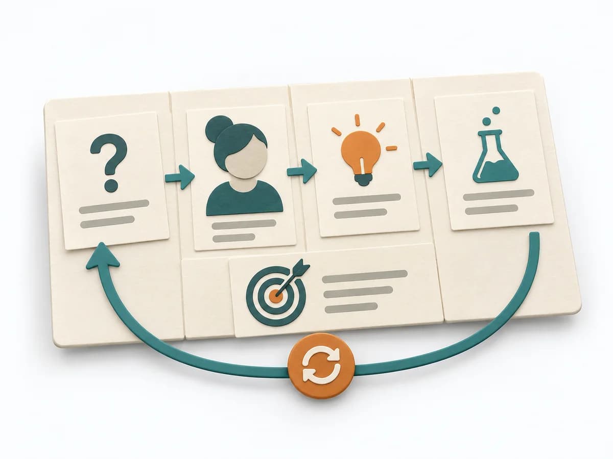 Paper illustration of Lean UX Canvas with its method-specific working model.