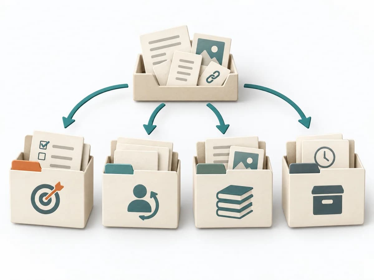 Four paper collections for projects, responsibilities, resources and archives.