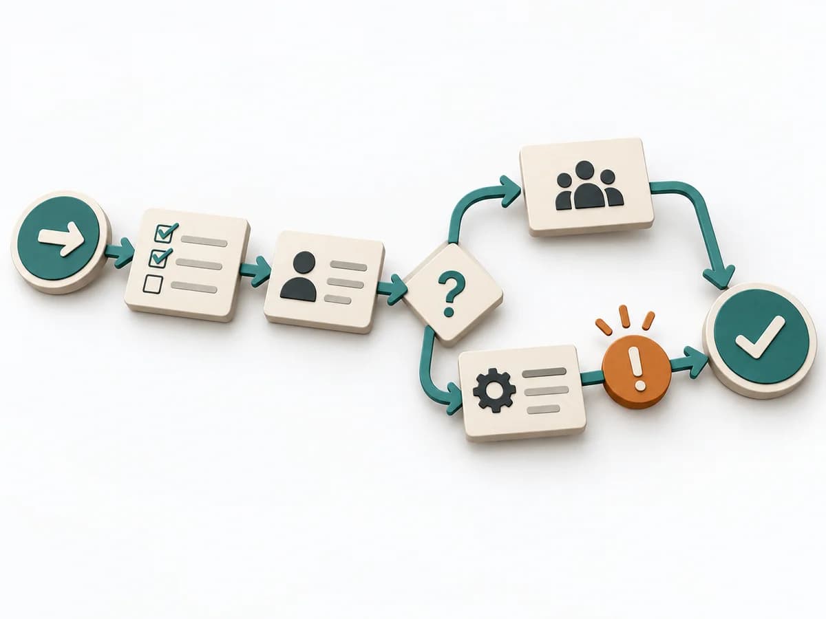 Papierillustration der Methode Process Mapping mit einer klaren Arbeitsstruktur.