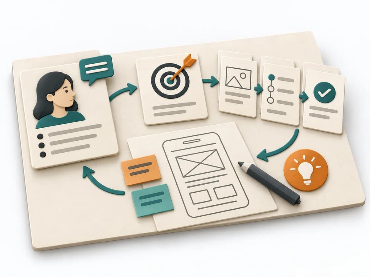 A paper-based illustration representing Product Canvas with its core stages and visible working result.