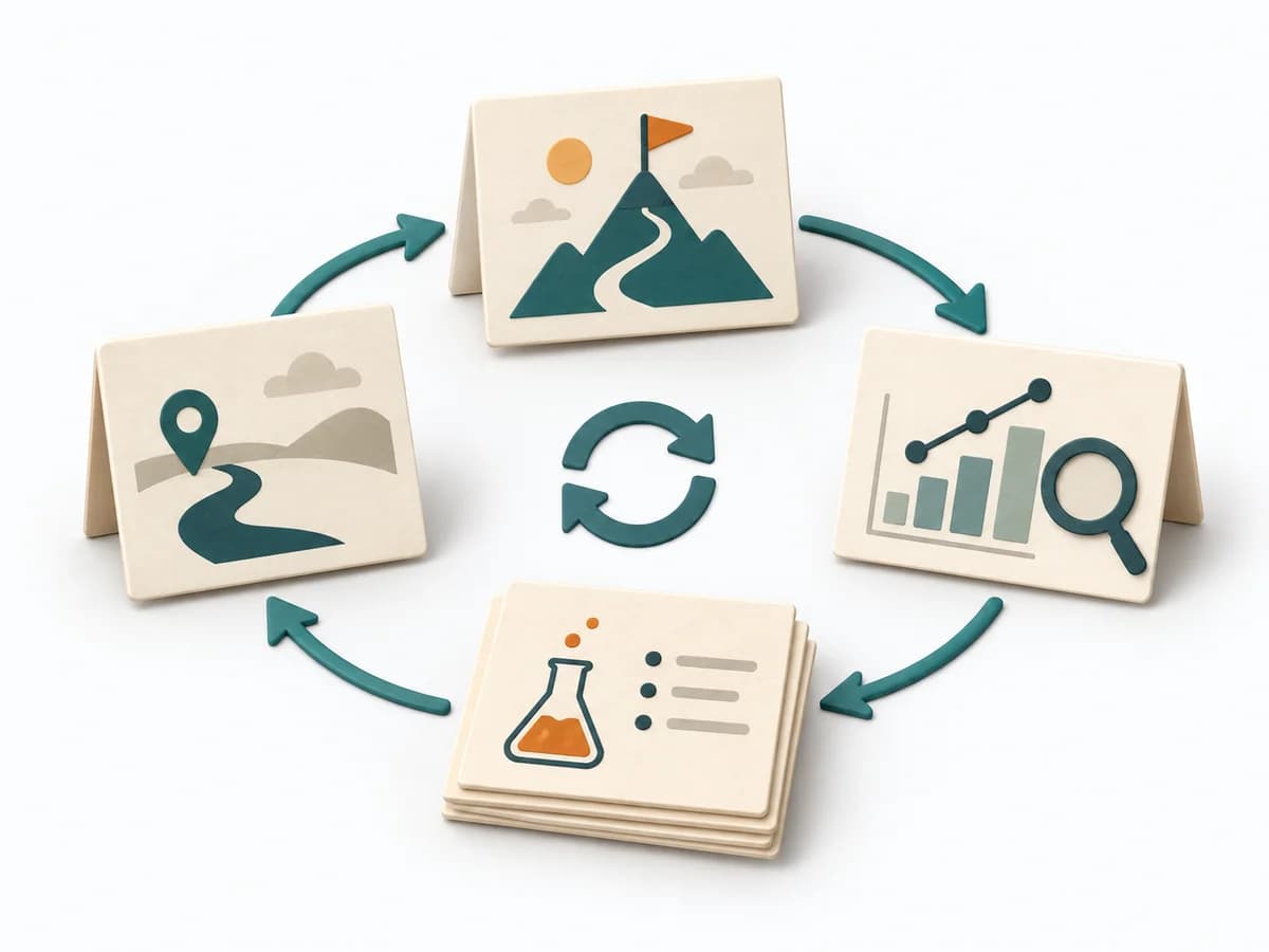 Papierillustration von Product Kata mit dem methodenspezifischen Arbeitsmodell.
