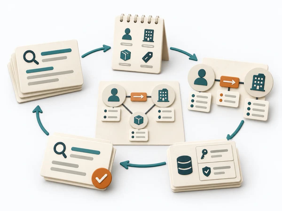 Papierillustration von Property Graph Schema Design mit dem methodenspezifischen Arbeitsmodell.