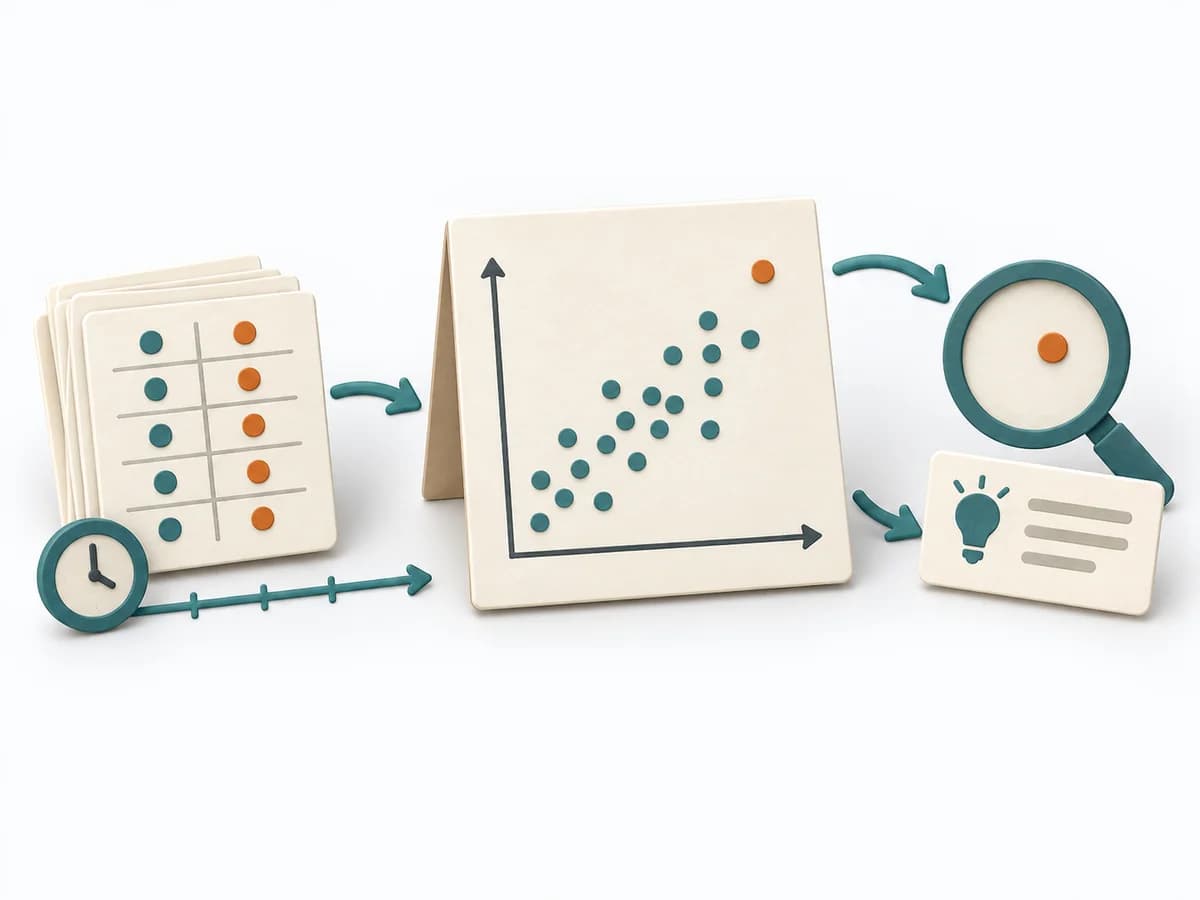 Papierillustration von Scatter Diagram mit dem methodenspezifischen Arbeitsmodell.