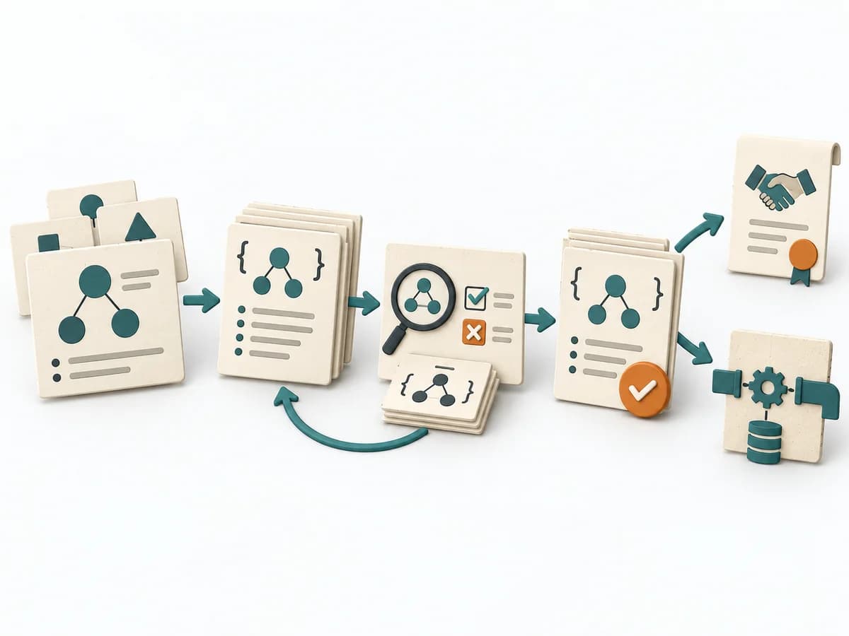 Papierillustration von Shape-first Modeling mit dem methodenspezifischen Arbeitsmodell.