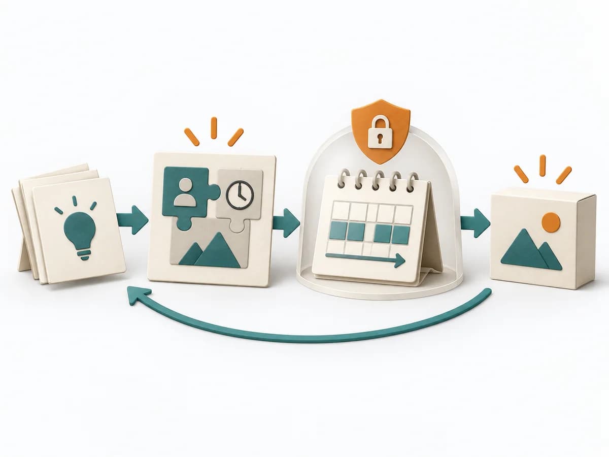 Papierillustration von Shape Up mit dem methodenspezifischen Arbeitsmodell.