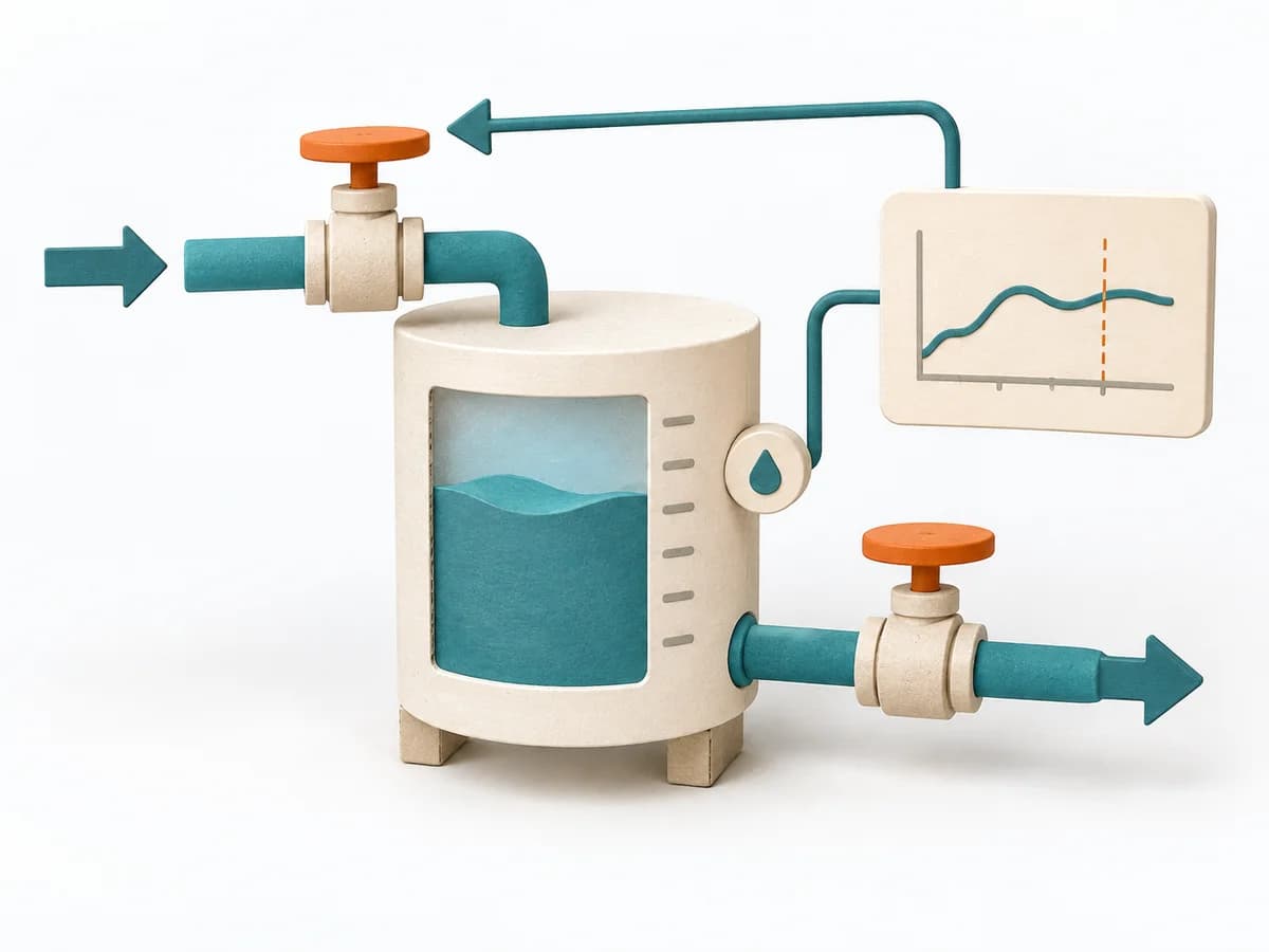 Papierillustration der Methode Stock and Flow Diagram mit einer klaren Arbeitsstruktur.