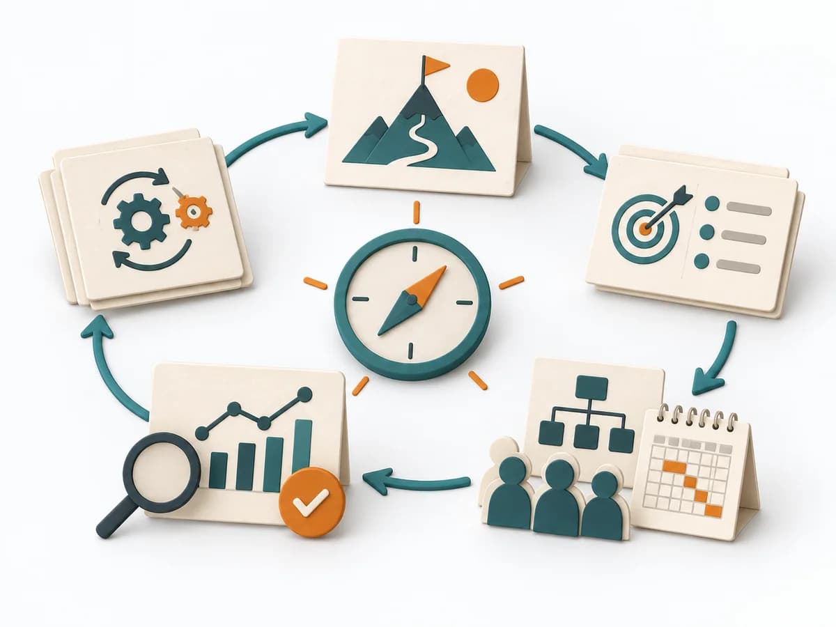 Papierillustration von Strategy Execution Loop mit dem methodenspezifischen Arbeitsmodell.