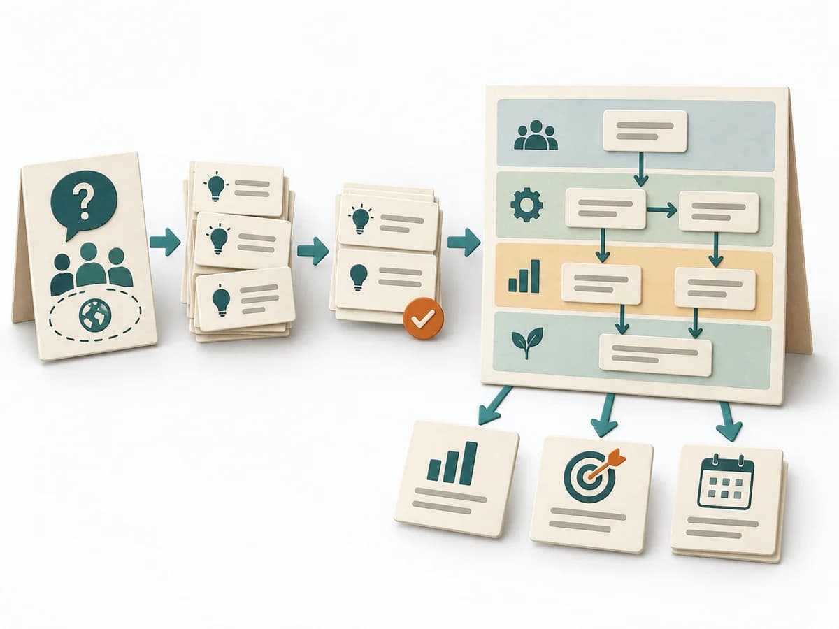 Papierillustration von Strategy Map mit dem methodenspezifischen Arbeitsmodell.