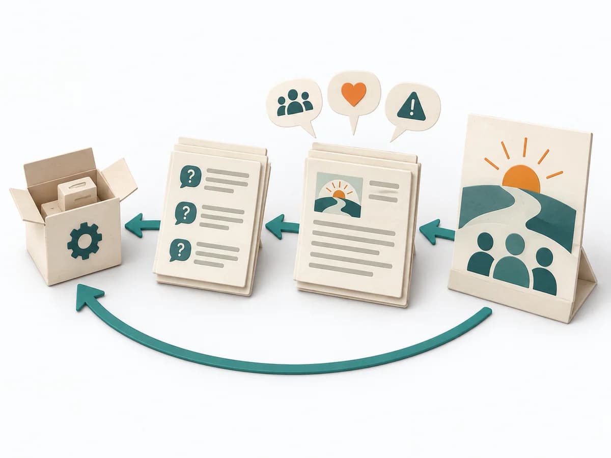 Papierillustration von Working Backwards mit dem methodenspezifischen Arbeitsmodell.