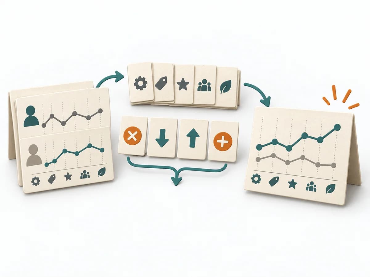 Papierillustration eines Strategy Canvas mit mehreren Wertkurven