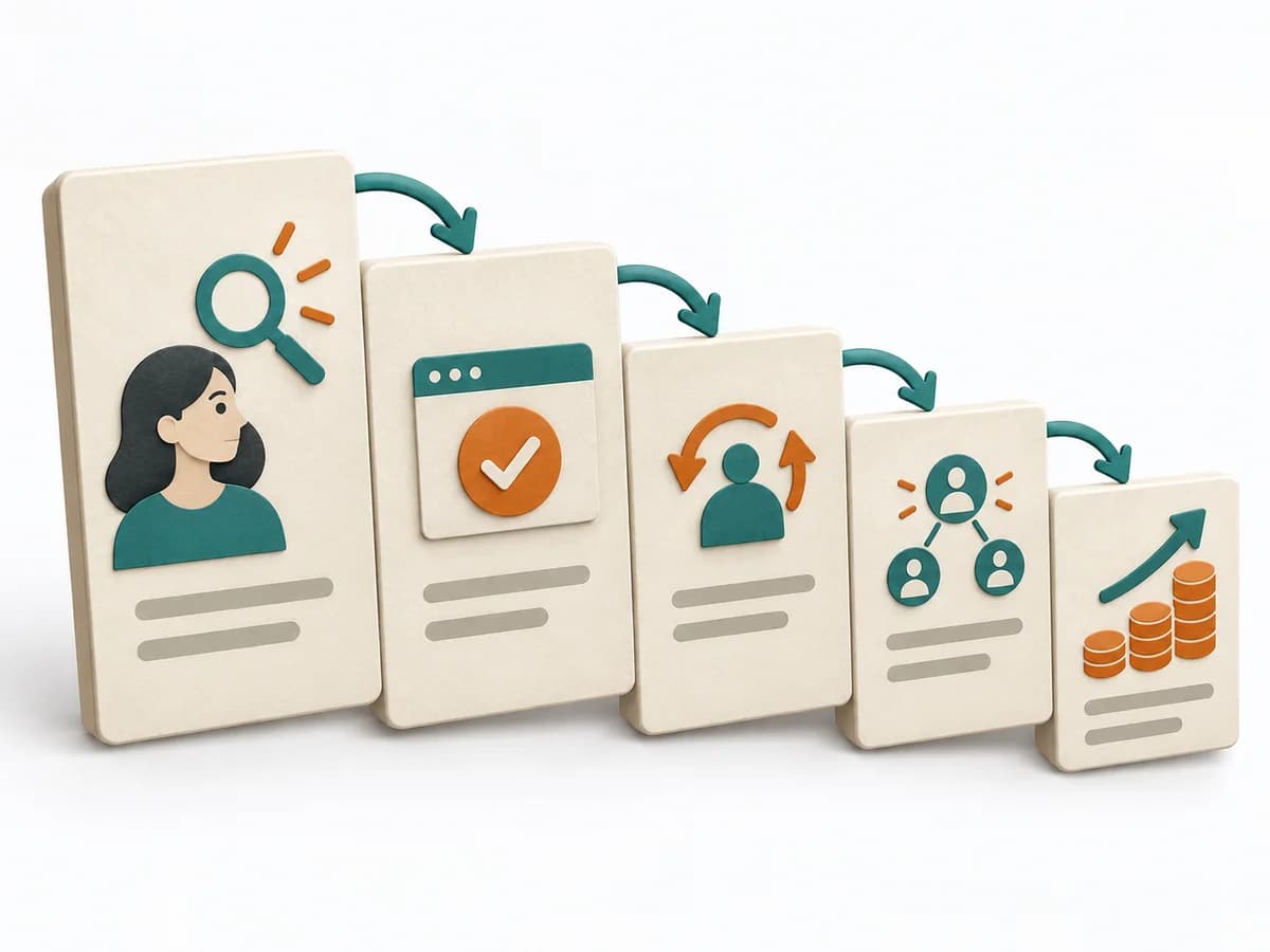 A paper-based illustration representing Pirate Metrics (AARRR) with its core stages and visible working result.
