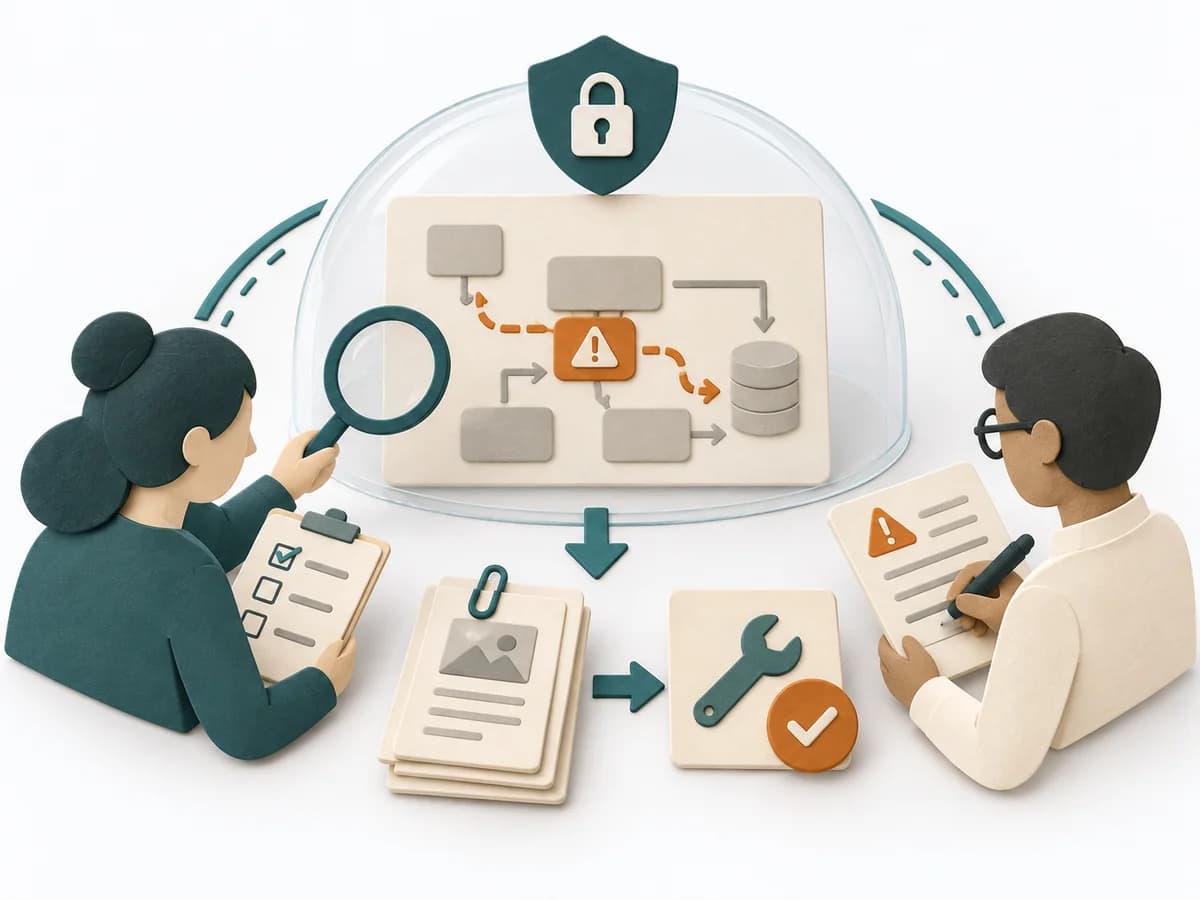 Papierillustration der Methode Red Teaming mit einer klaren Arbeitsstruktur.