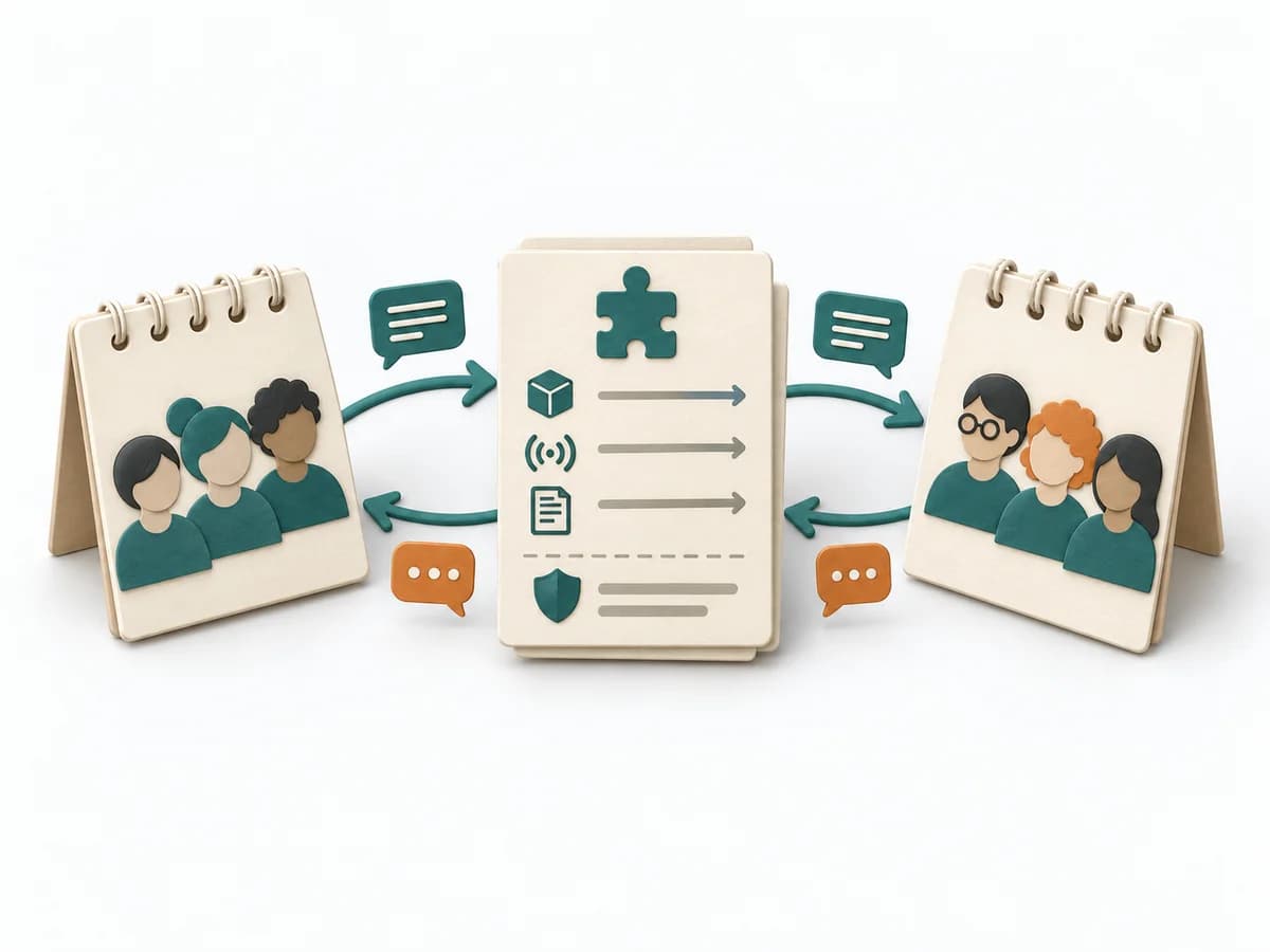 Papierillustration von Team API mit dem methodenspezifischen Arbeitsmodell.